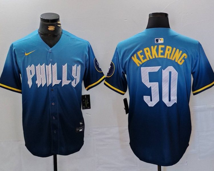 Men's Philadelphia Phillies Orion Kerkering #50 Blue 2024 City Connect Limited Jersey
