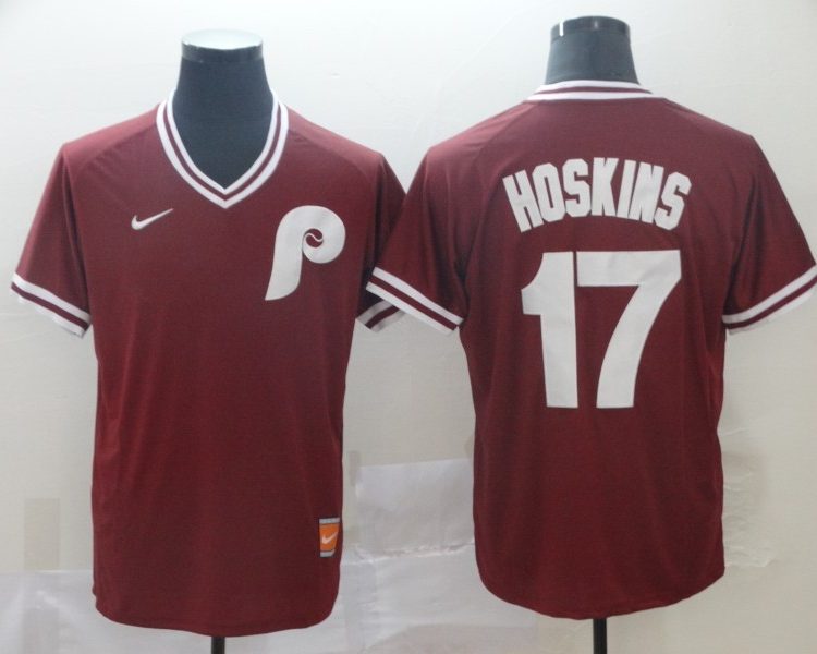 Men's Philadelphia Phillies Rhys Hoskins #17 Red Stitched Jersey