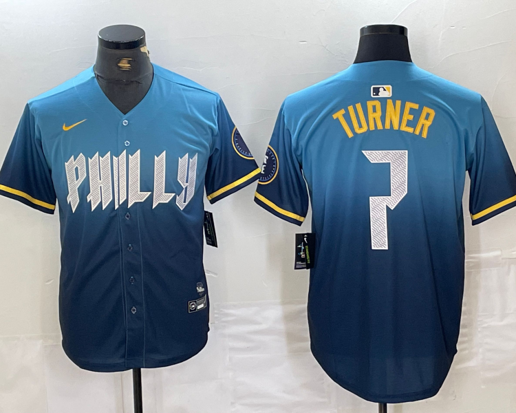 Men's Philadelphia Phillies Trea Turner #7 Blue 2024 City Connect Limited Jersey