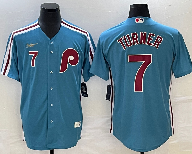 Men's Philadelphia Phillies Trea Turner #7 Blue Team Jersey
