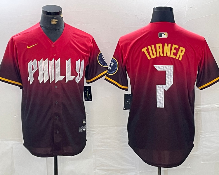Men's Philadelphia Phillies Trea Turner #7 Red 2024 City Connect Limited Jersey