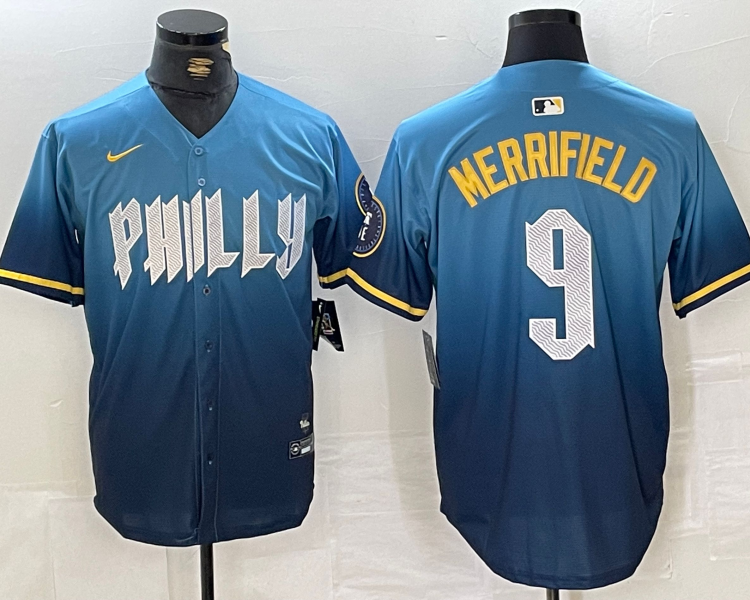 Men's Philadelphia Phillies Whit Merrifield #9 Blue 2024 City Connect Limited Jersey