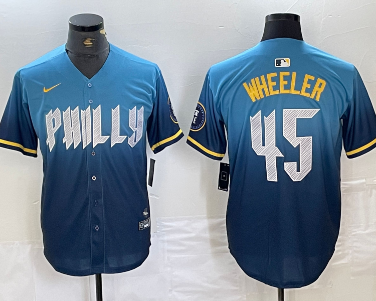 Men's Philadelphia Phillies Zack Wheeler #45 Blue 2024 City Connect Limited Jersey