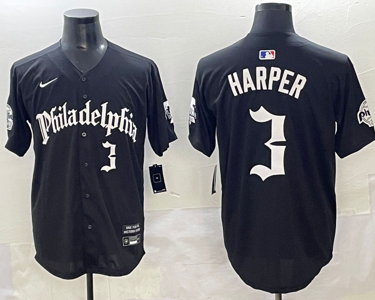 Men's Philadelphia Phillies Bryce Harper #3 Black Jersey