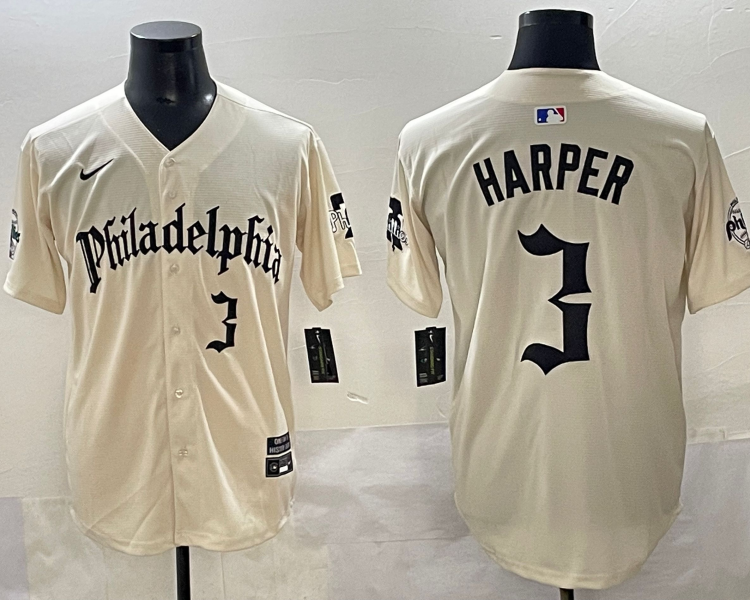 Men's Philadelphia Phillies Bryce Harper #3 Cream Limited Jersey