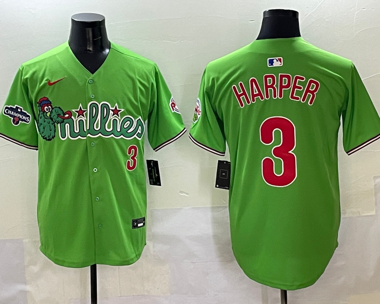 Men's Philadelphia Phillies Bryce Harper #3 Green Jersey