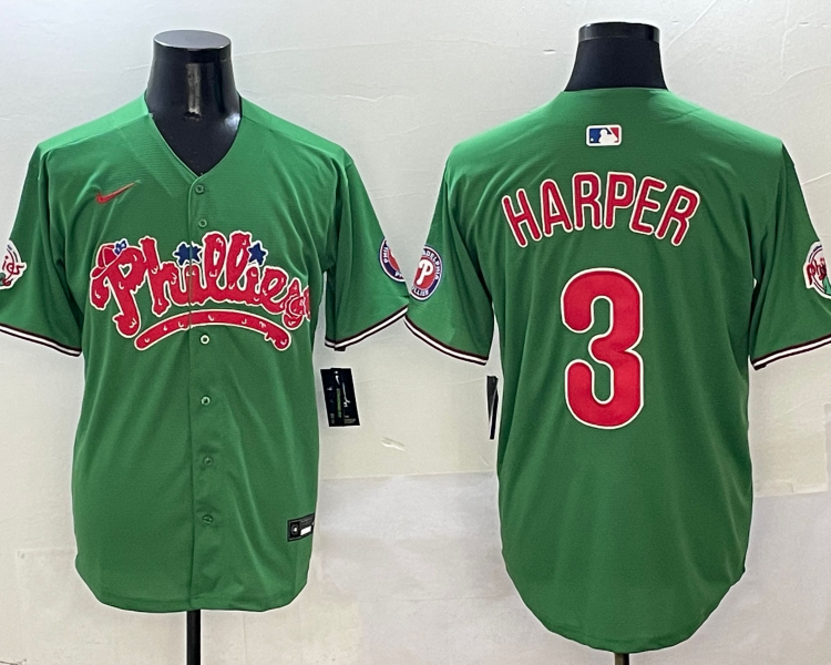 Men's Philadelphia Phillies Bryce Harper #3 Green Jersey