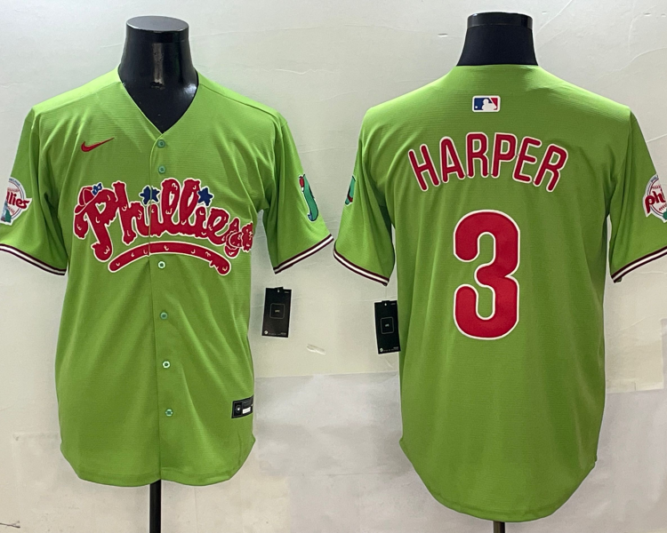 Men's Philadelphia Phillies Bryce Harper #3 Green Jersey