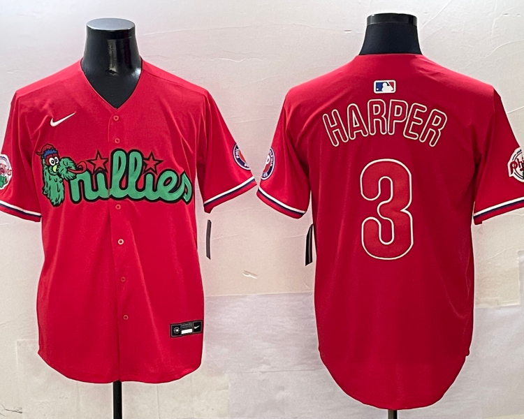 Men's Philadelphia Phillies Bryce Harper #3 Red Jersey