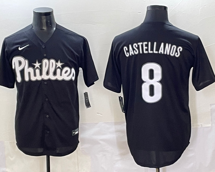 Men's Philadelphia Phillies Nick Castellanos #8 Black Lights Out Jersey