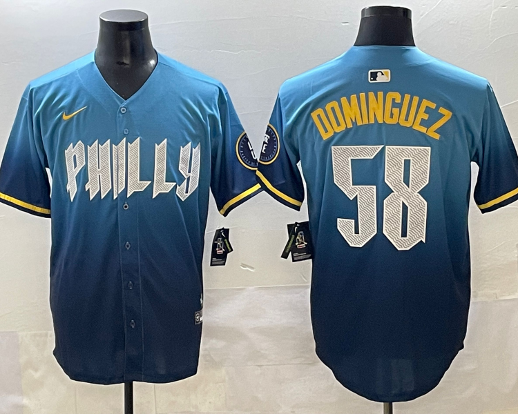 Men's Philadelphia Phillies Seranthony Dominguez #58 Blue City Connect Limited Jersey