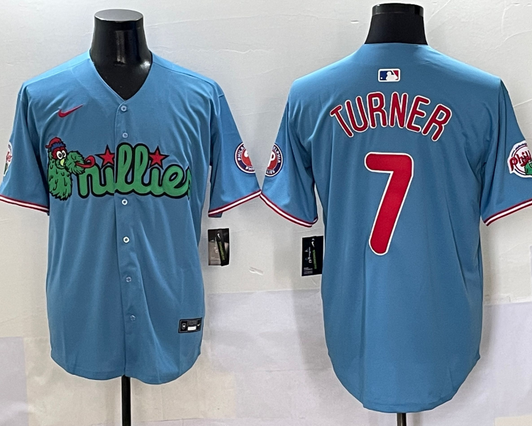 Men's Philadelphia Phillies Trea Turner #7 Blue Jersey