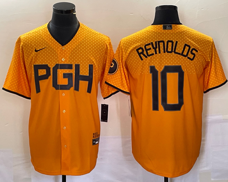 Men's Pittsburgh Pirates Bryan Reynolds #10 Gold 2023 City Connect Jersey