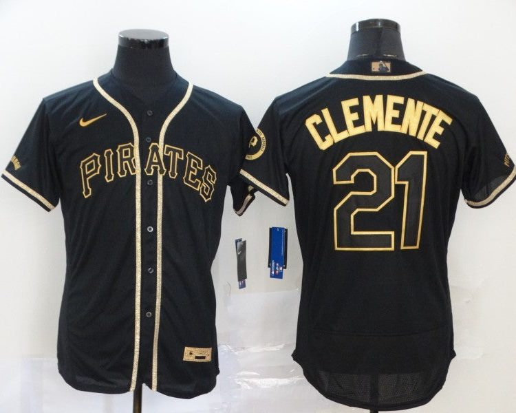 Men's Pittsburgh Pirates Roberto Clemente #21 Black Stitched Jersey