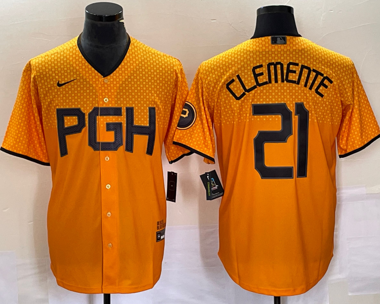 Men's Pittsburgh Pirates Roberto Clemente #21 Gold 2023 City Connect Jersey