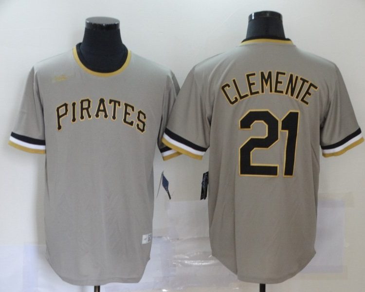 Men's Pittsburgh Pirates Roberto Clemente #21 Gray Road Cooperstown Collection Jersey