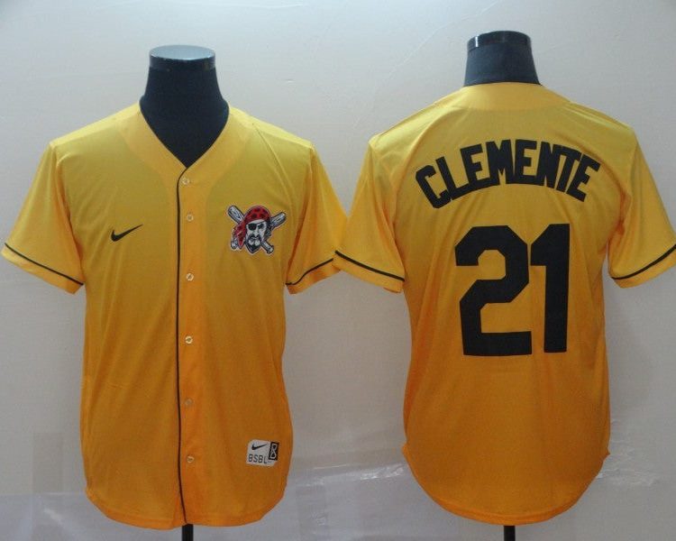 Men's Pittsburgh Pirates Roberto Clemente #21 Yellow Jersey