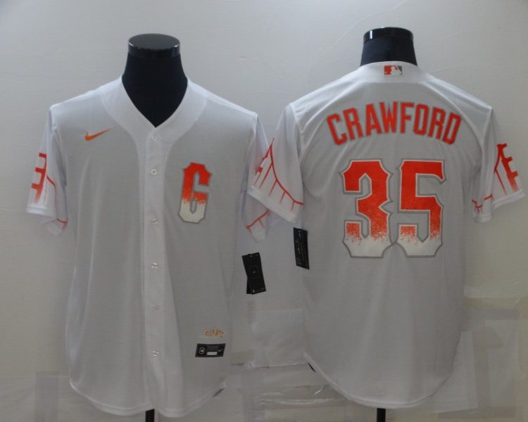Men's San Francisco Giants Brandon Crawford #35 White Baseball Jersey City Edition