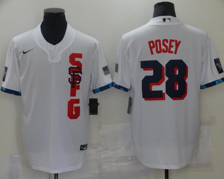 Men's San Francisco Giants Buster Posey #28 White All Star Baseball Jersey