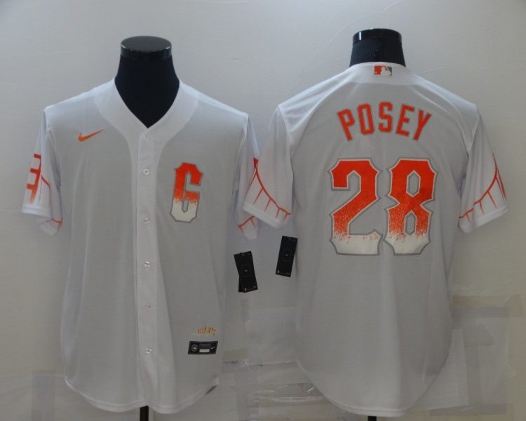 Men's San Francisco Giants Buster Posey #28 White Jersey City Edition