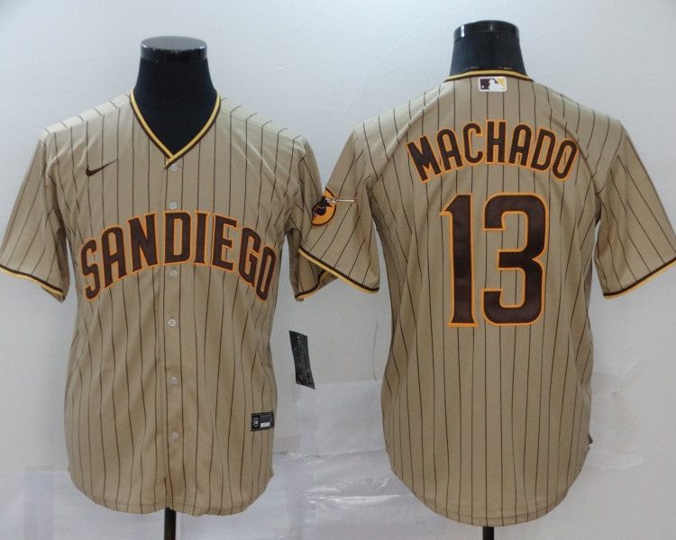 Men's San Diego Padres #13 Manny Machado Khaki Stitched Jersey