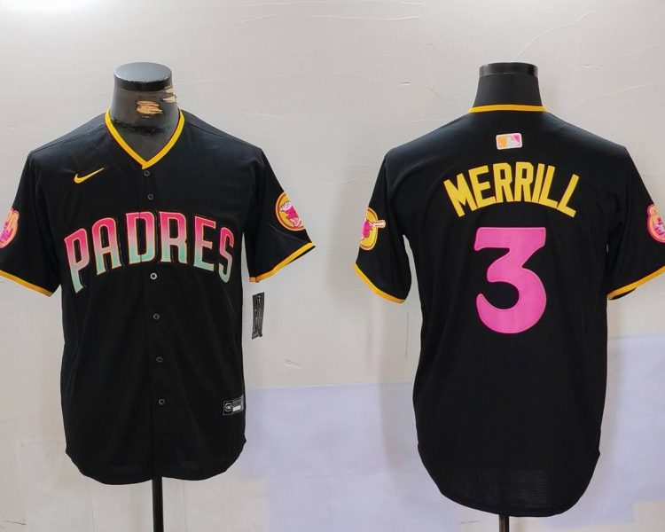 Men's San Diego Padres Jackson Merrill #3 Black Jersey