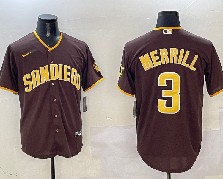 Men's San Diego Padres Jackson Merrill #3 Brown Jersey