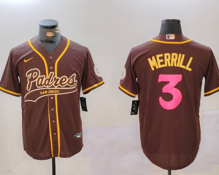 Men's San Diego Padres Jackson Merrill #3 Brown Jersey