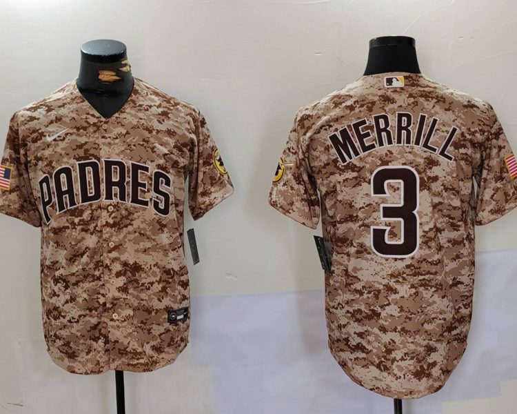 Men's San Diego Padres Jackson Merrill #3 Camo USMC Alternate Jersey