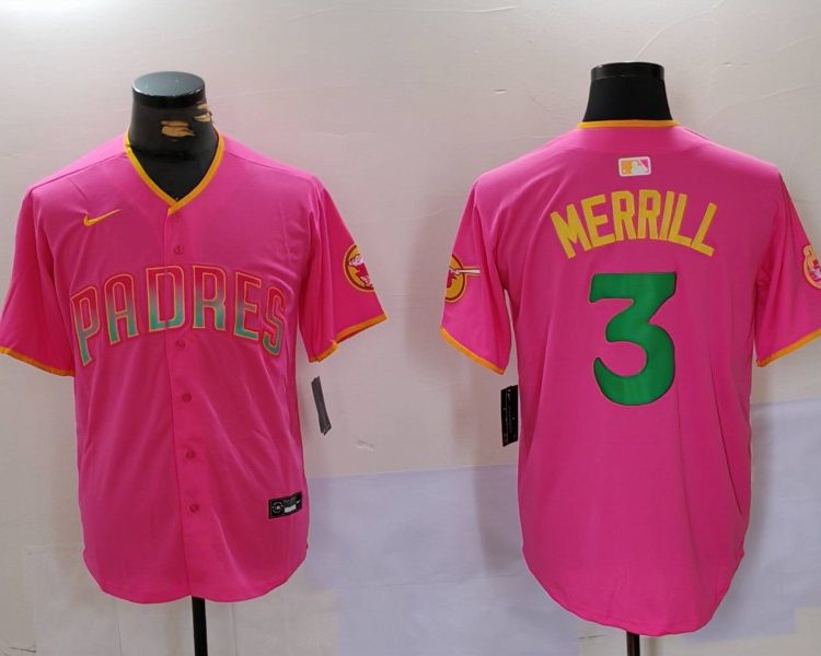 Men's San Diego Padres Jackson Merrill #3 Pink Jersey