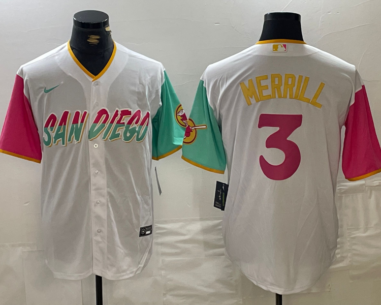 Men's San Diego Padres Jackson Merrill #3 White City Connect Jersey