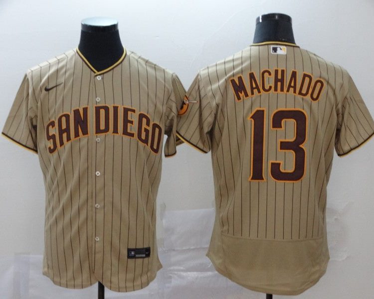 Men's San Diego Padres Manny Machado #13 Khaki Stitched Jersey