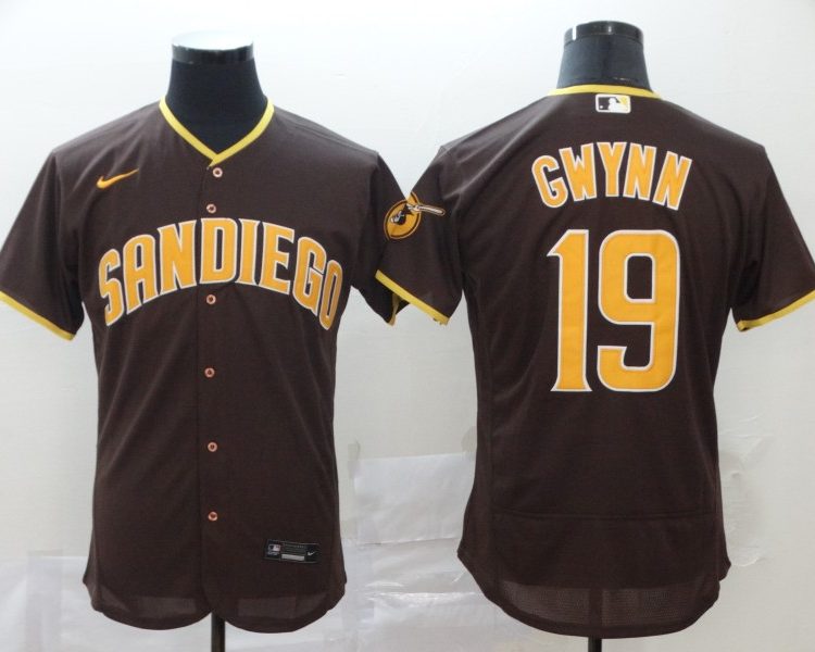 Men's San Diego Padres Tony Gwynn #19 Brown Stitched Jersey