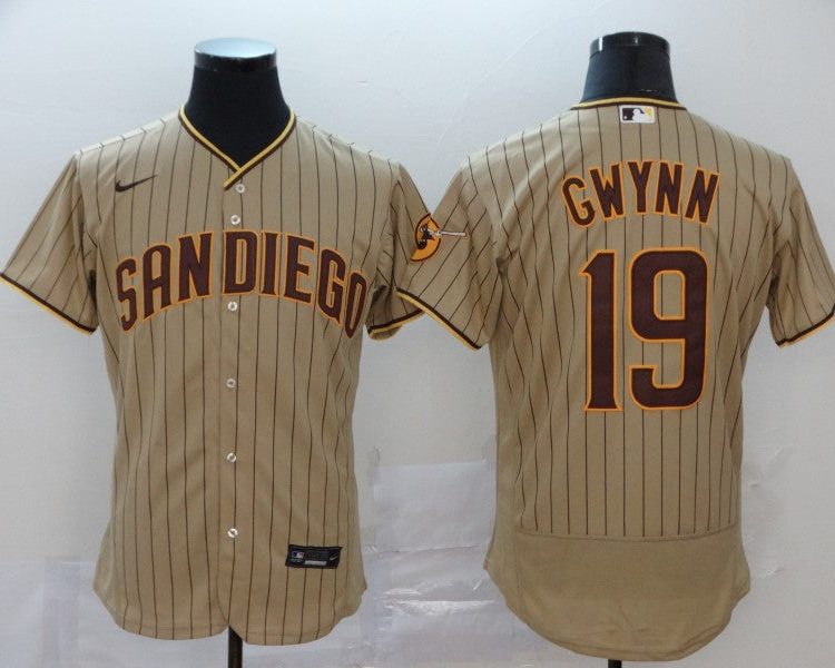 Men's San Diego Padres Tony Gwynn #19 Khaki Stitched Jersey