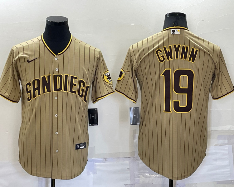 Men's San Diego Padres Tony Gwynn #19 Khaki Stitched Jersey
