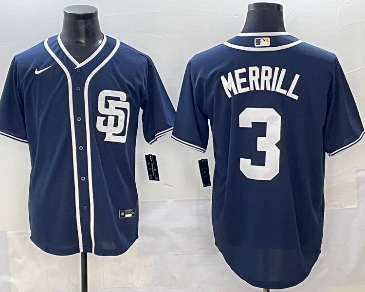 Men's San Diego Padres Jackson Merrill #3 Navy Limited Jersey