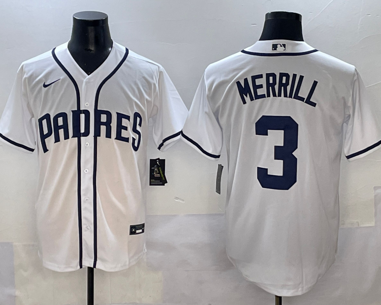 Men's San Diego Padres Jackson Merrill #3 White Jersey