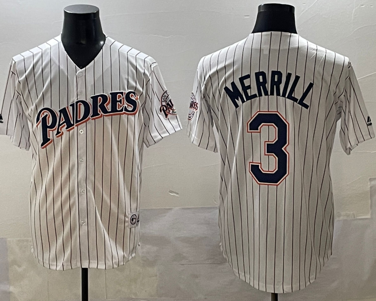 Men's San Diego Padres Jackson Merrill #3 White Jersey