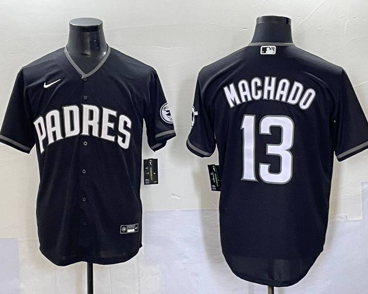 Men's San Diego Padres Manny Machado #13 Black Lights Out Jersey