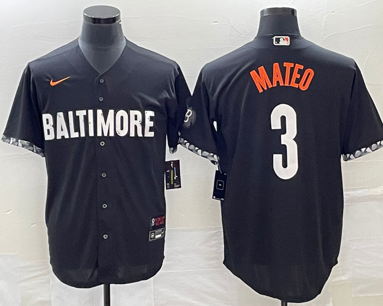 Men's Baltimore Orioles Jorge Mateo #3 Black 2023 City Connect Jersey