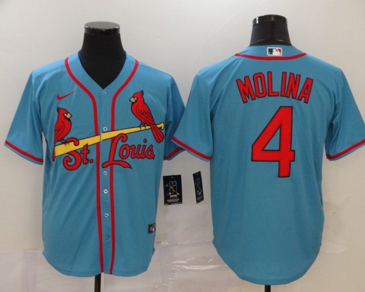 Men's St. Louis Cardinals #4 Yadier Molina Majestic Horizon Blue Jersey