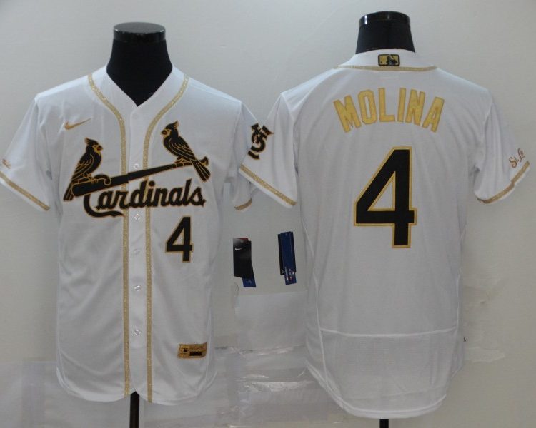 Men's St. Louis Cardinals Yadier Molina #4 White Stitched Jersey