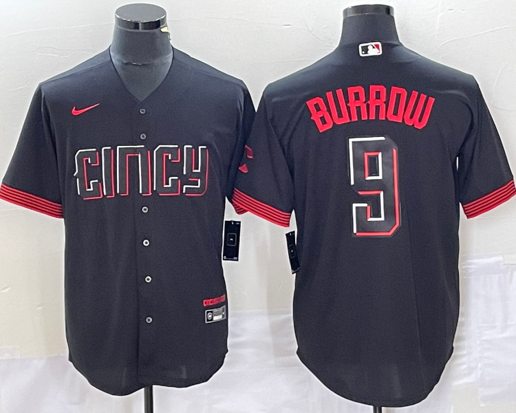 Men's Cincinnati Reds Joe Burrow #9 Black 2023 City Connect Jersey