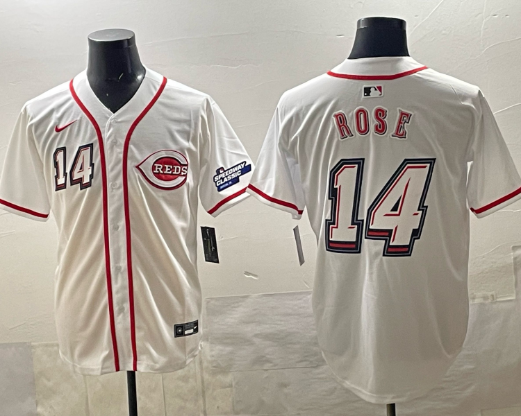 Men's Cincinnati Reds Pete Rose #14 White 2025 MLB Speedway Classic Home Jersey