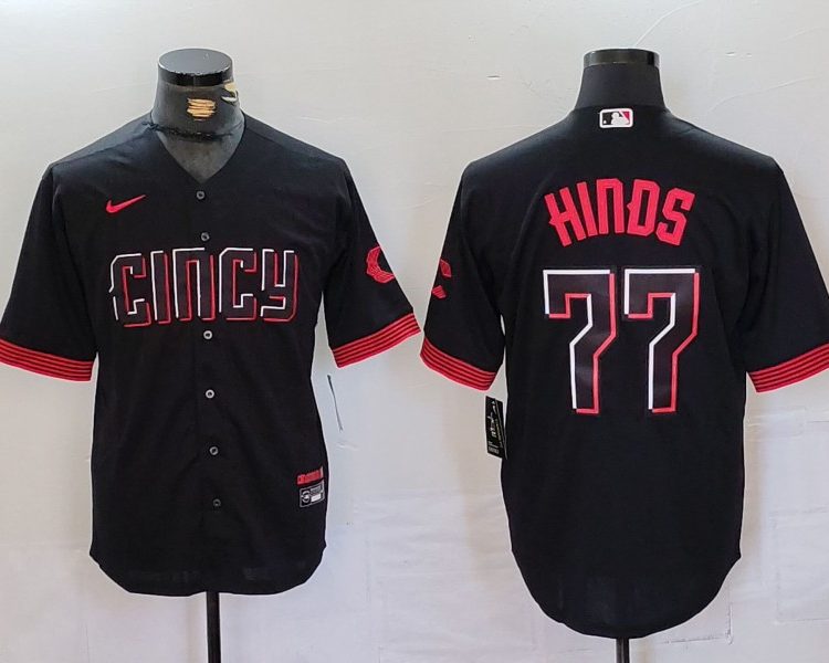 Men's Cincinnati Reds Rece Hinds #77 Black City Connect Jersey