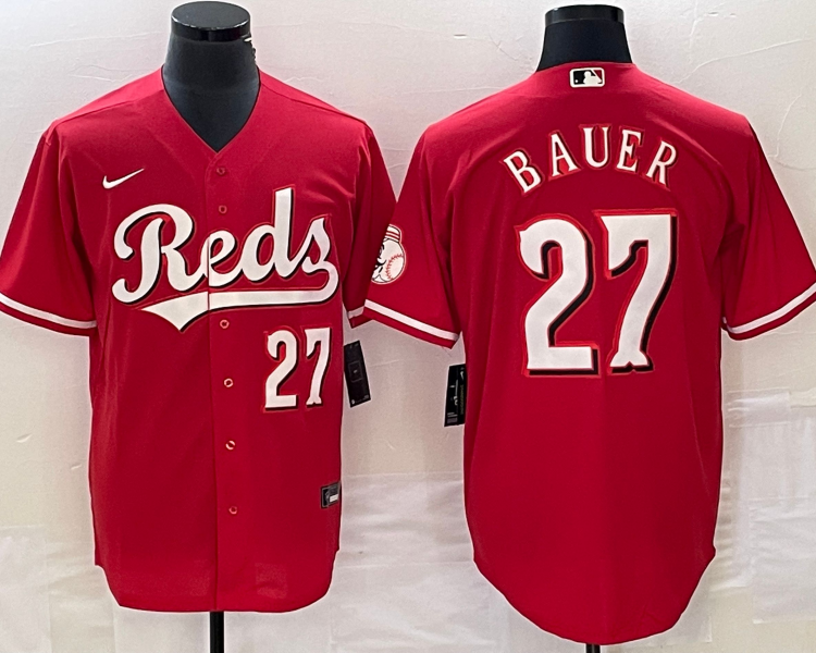 Men's Cincinnati Reds Trevor Bauer #27 Red Baseball Jersey