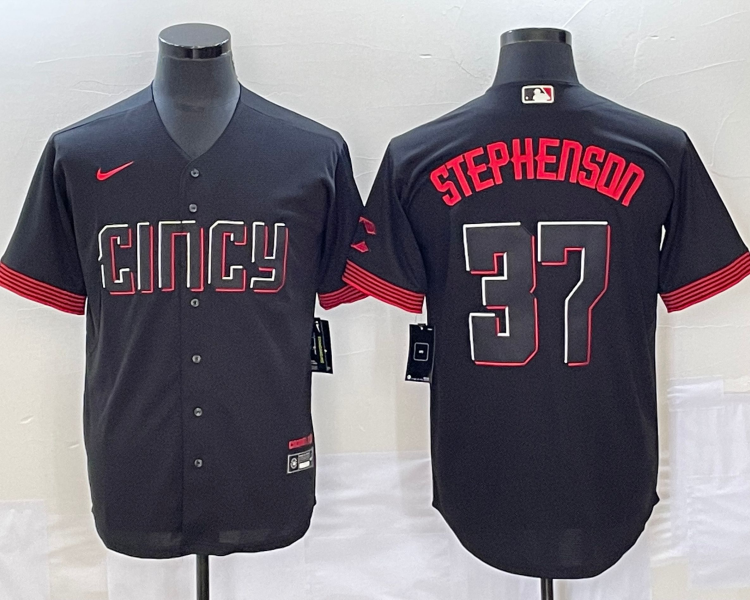 Men's Cincinnati Reds Tyler Stephenson #37 Black 2023 City Connect Jersey