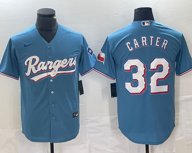 Men's Texas Rangers Evan Carter #32 Light Blue Jersey