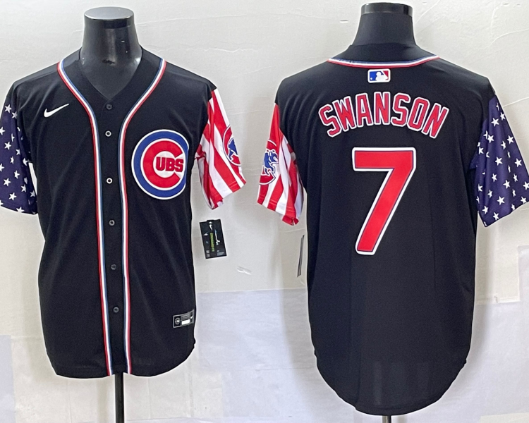 Men's Chicago Cubs Dansby Swanson #7 Black Jersey