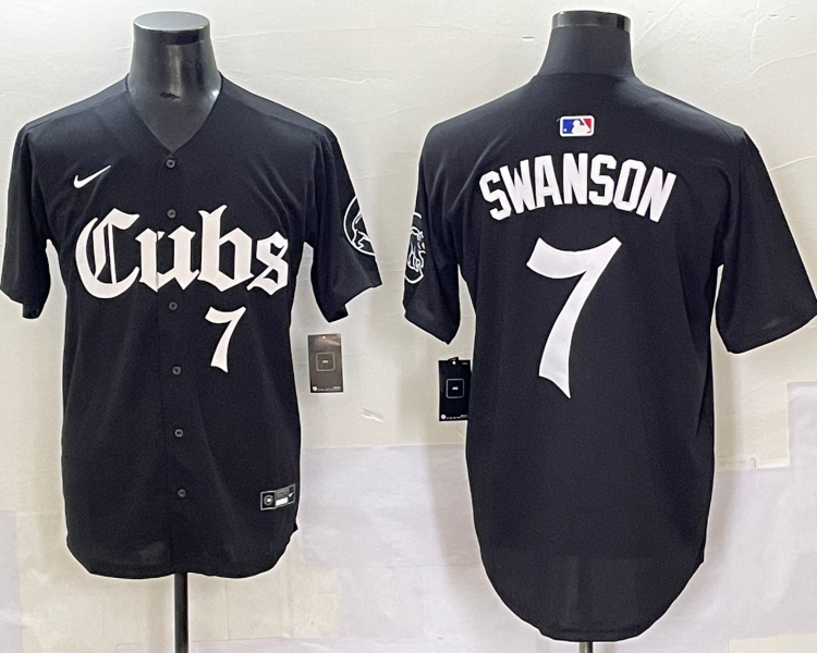 Men's Chicago Cubs Dansby Swanson #7 Black Jersey